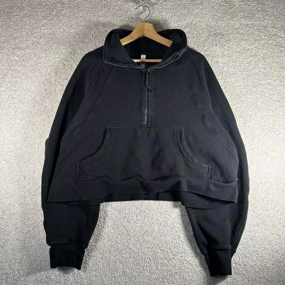 Women's Lululemon black scuba boxy cropped quarter zip active sweatshirt